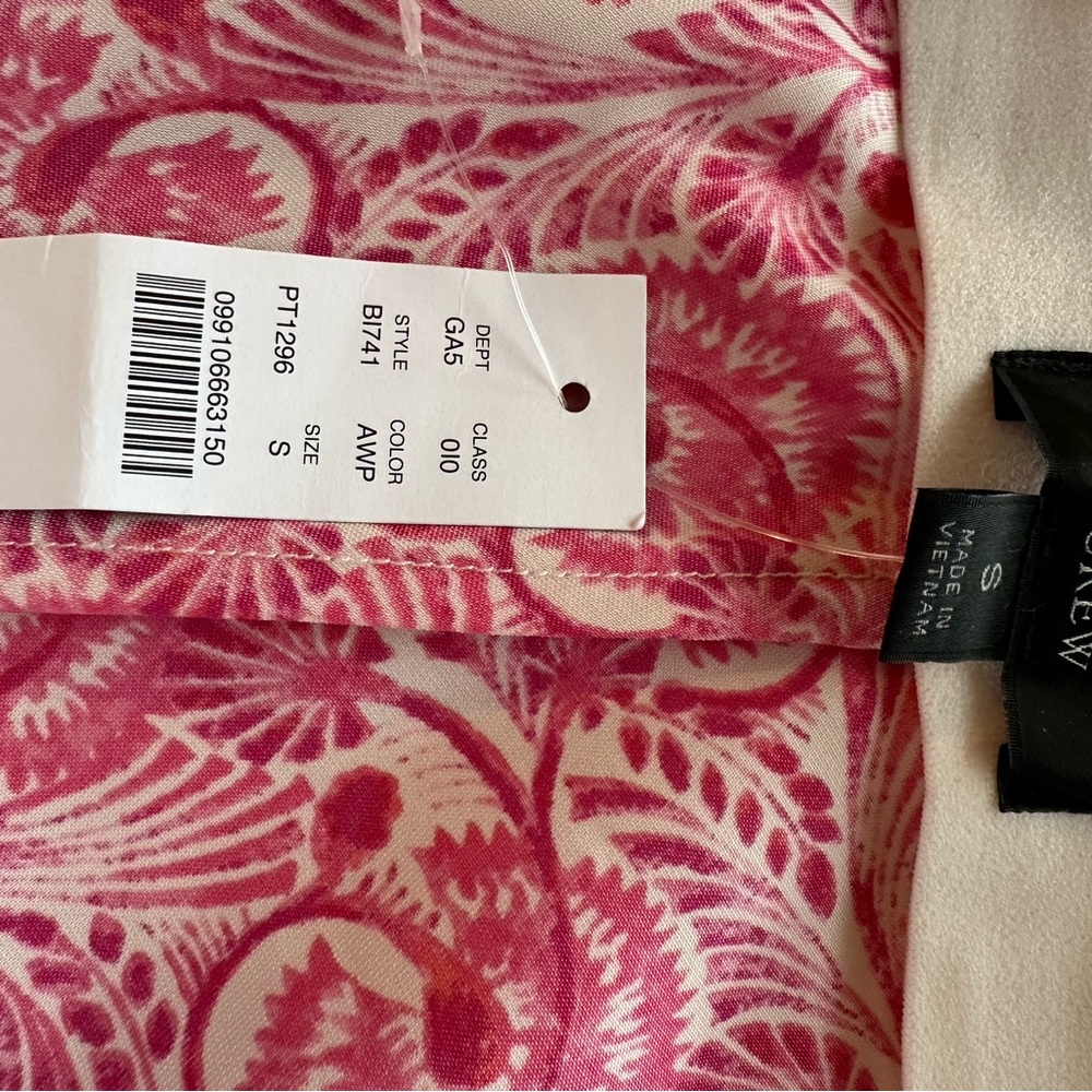 J. Crew Pink and White Paisley Satin Midi Skirt. NWT - Picture 6 of 6